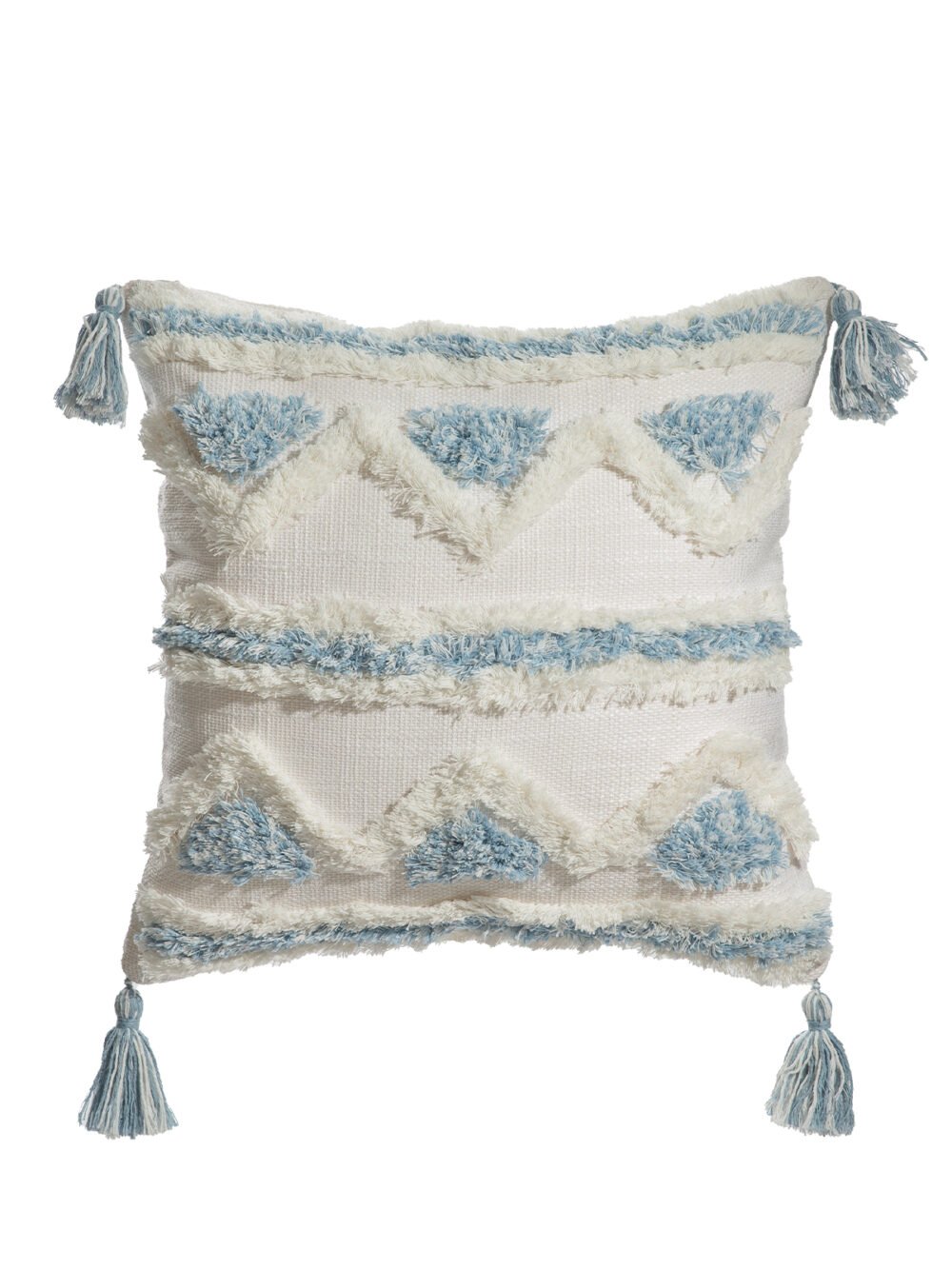 Blue and White Tassel Cushion Cover