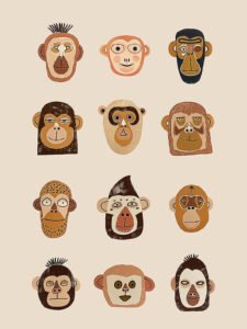 Monkey Faces - 13cm×18cm