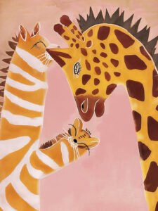 Warm Giraffe Family - 13cm×18cm