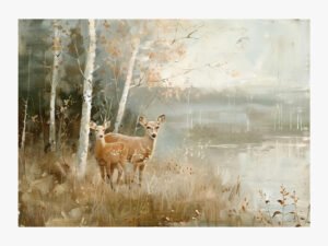 Deer at the Lake's Edge - 13cm×18cm