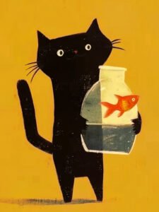 Cat and Goldfish - 13cm×18cm