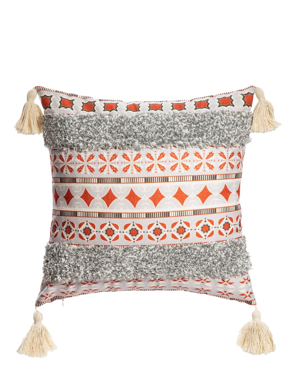 Gray and White Tassel Cushion Cover