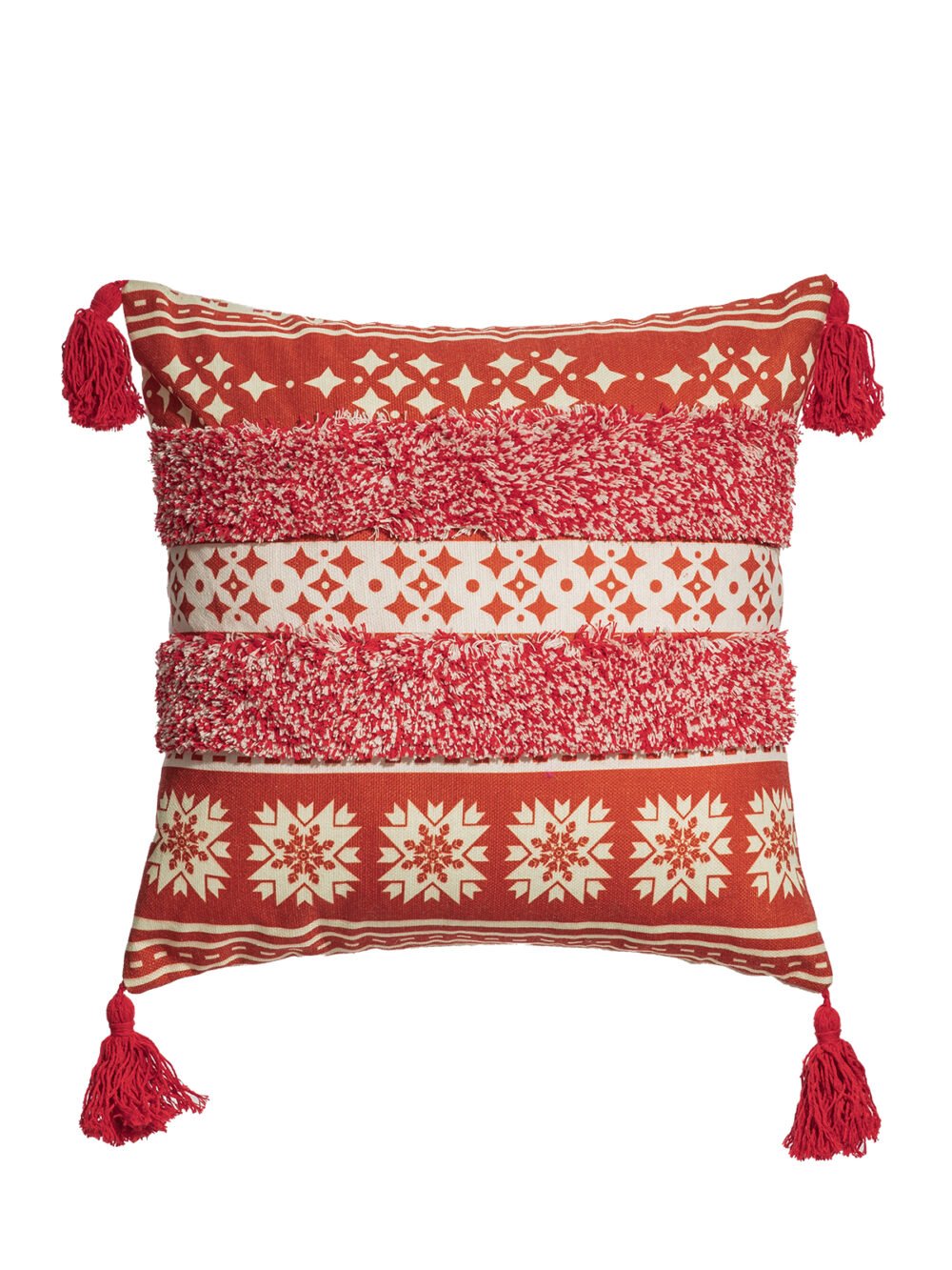 Red and White Tassel Cushion Cover