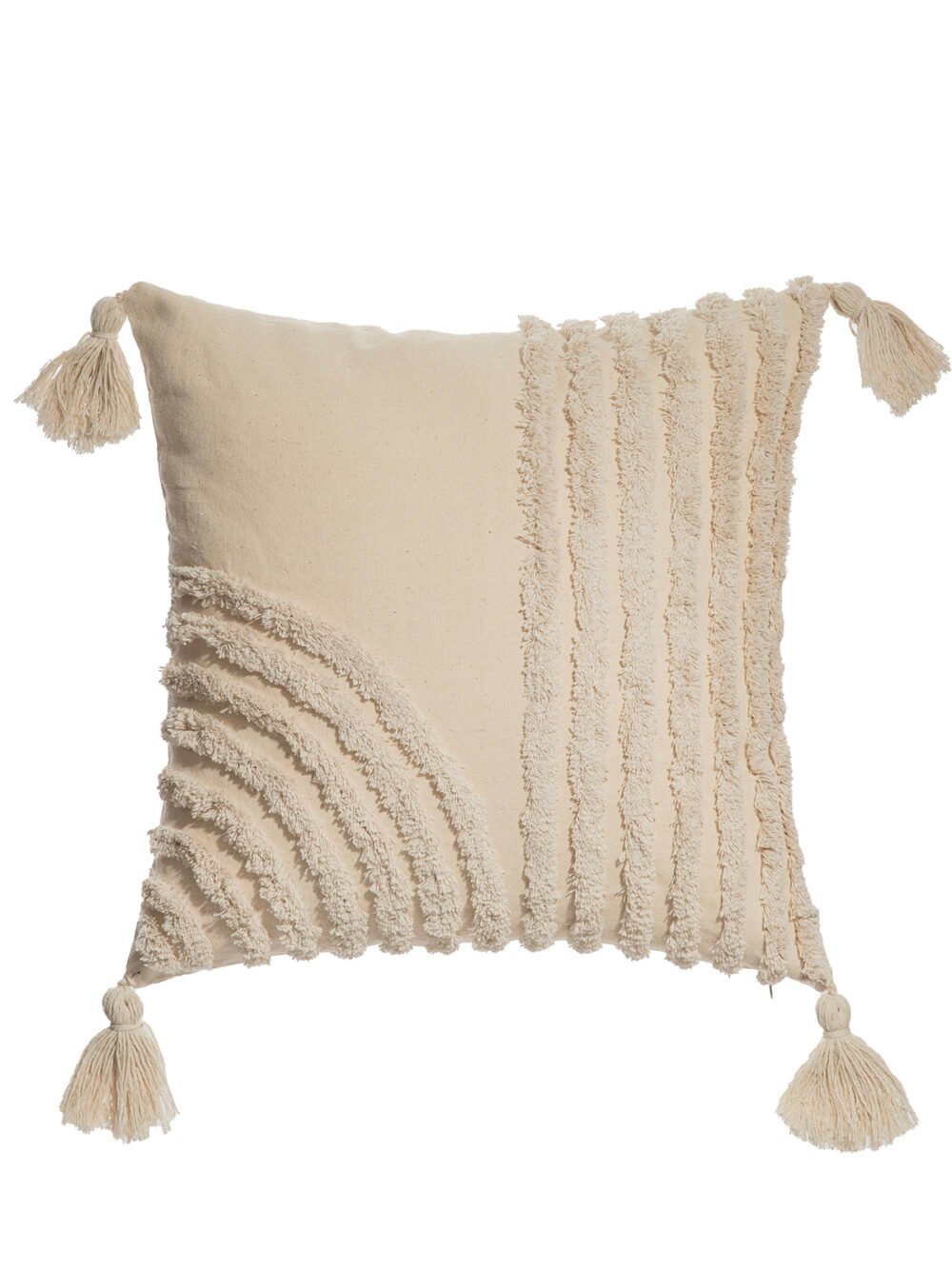 Beige Tassel Cushion Cover