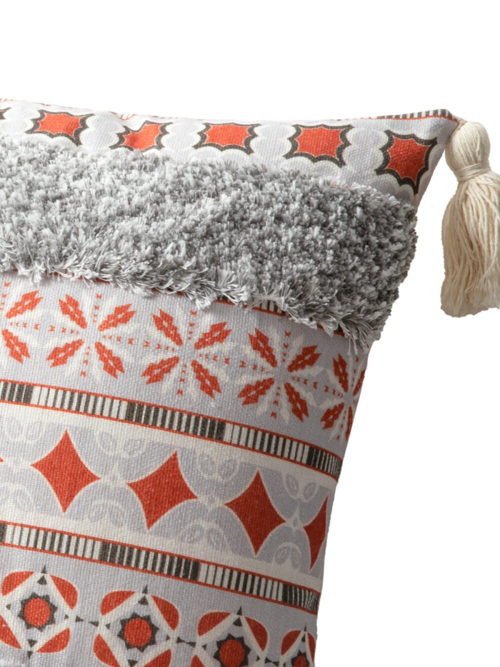 Gray and White Tassel Cushion Cover - Image 2