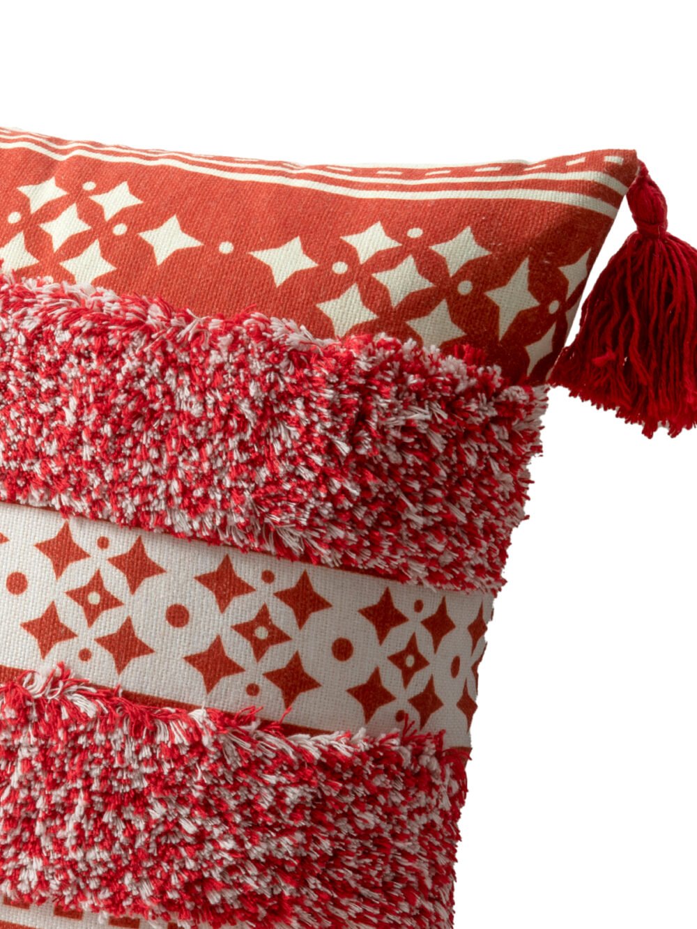 Red and White Tassel Cushion Cover - Image 2