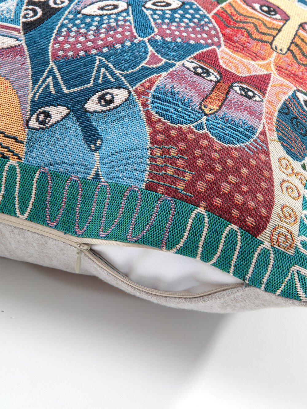 Curious Cat  Flax Cushion Cover - Image 2