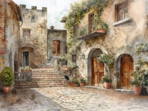 Ancient Street Scene - 13cm×18cm