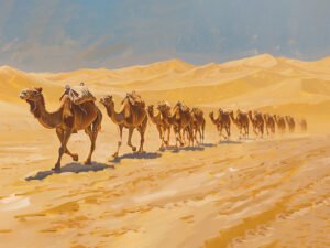 Silhouettes of the Desert Camels - 13cm×18cm