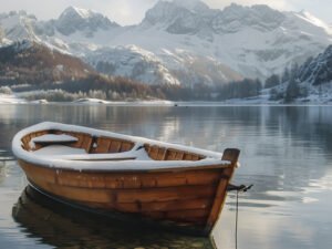 Snow Mountain Lone Boat - 13cm×18cm