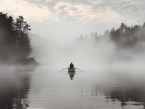 Solitary Boat in the Mist - 13cm×18cm