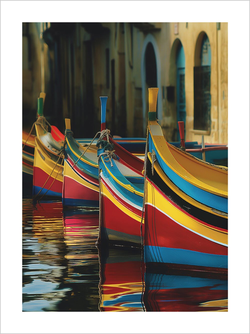 Colorful Boats Mirrored in Still Waters