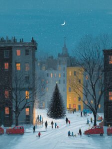 Christmas Square in the Snowy Night - 13cm×18cm