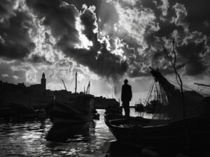 Lone Figure on the Quay - 13cm×18cm