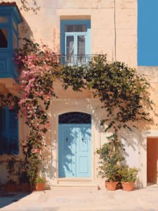 The Blue Door and Blossoms - 13cm×18cm