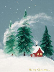 Snowy Night Cottage Style B - 13cm×18cm