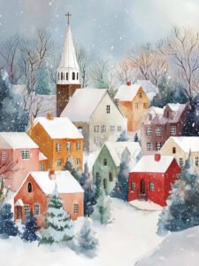 Colorful Houses in Snow - 13cm×18cm