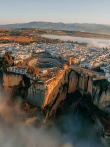 Morning Mist Over the Cliffside White Town - 13cm×18cm