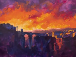 Twilight Arch Bridge: Warm - Lighted City - 13cm×18cm