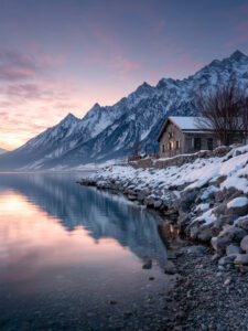 Twilight on the Snowy Shore - 13cm×18cm