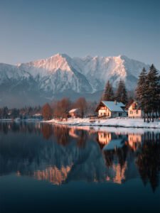Snow at Dusk, Reflected on the Lake - 13cm×18cm