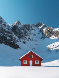 The Red Cabin in Snow - 13cm×18cm