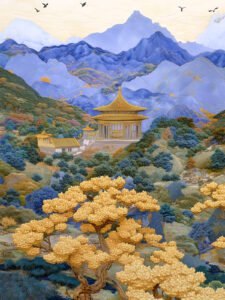 Autumn Pavilion in the Golden Mountains - 13cm×18cm