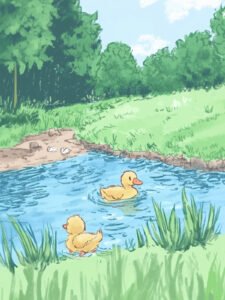 Little Ducks by the Stream - 13cm×18cm