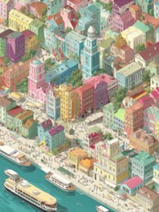 A Colorful Riverside City - 13cm×18cm