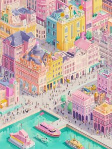 The Colorful Waterfront City - 13cm×18cm