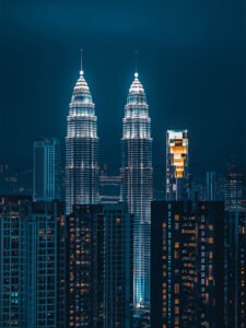 Twin Towers at Night - 13cm×18cm