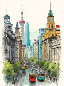 Shanghai-Style Street Scene - 13cm×18cm