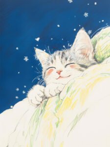 Sleeping Cat in Snowy Night - 13cm×18cm