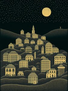 ‌Mountain City under the Moonlight - 13cm×18cm