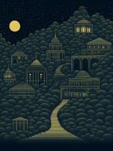 ‌Mountain Village in the Moonlit Fantasy - 13cm×18cm