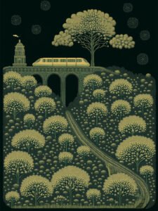 ‌Light Rail in the Deep - night Jungle - 13cm×18cm