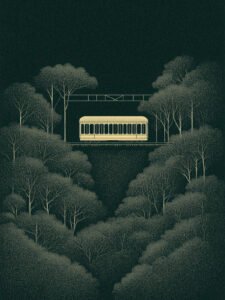 ‌Light Rail's Night Journey Through the Secluded Forest - 13cm×18cm