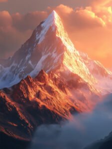 Snow - Capped Peak in Golden Glow - 13cm×18cm