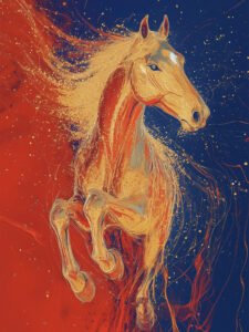 ‌Golden Horse Galloping Brilliantly Across the Universe - 13cm×18cm