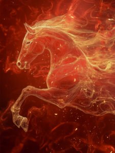 ‌Golden Flame Soaring Elegant Horse Art - 13cm×18cm