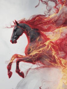 ‌Flame and Gold Brilliance Horse Shadow Art - 13cm×18cm