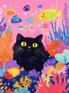 ‌Black Cat Exploring the Sea · Fantastic Secret Realm - 13cm×18cm