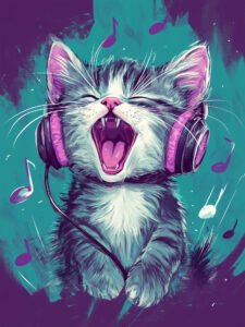 ‌Cute Kitten Enjoying Music Time - 13cm×18cm