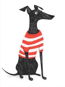 ‌Black Dog's Chic Shadow · Striped Fashion - 13cm×18cm