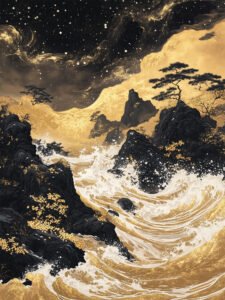 ‌Golden - Rhythm Landscape Painting - 13cm×18cm