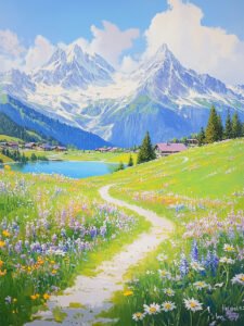 ‌The Serene Scenery of Mountain Green Fields - 13cm×18cm