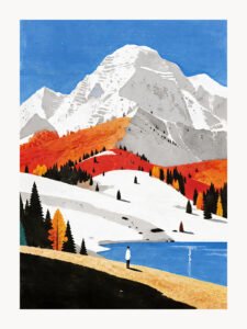 Gazing at Mountains by the Lake - 13cm×18cm