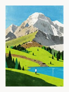 Gazing at the Lake by Green Hills - 13cm×18cm