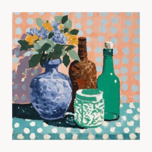 Polka Dot Blue Vase Flowers - 50cm×50cm