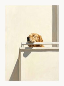 Golden Retriever on Balcony - 13cm×18cm